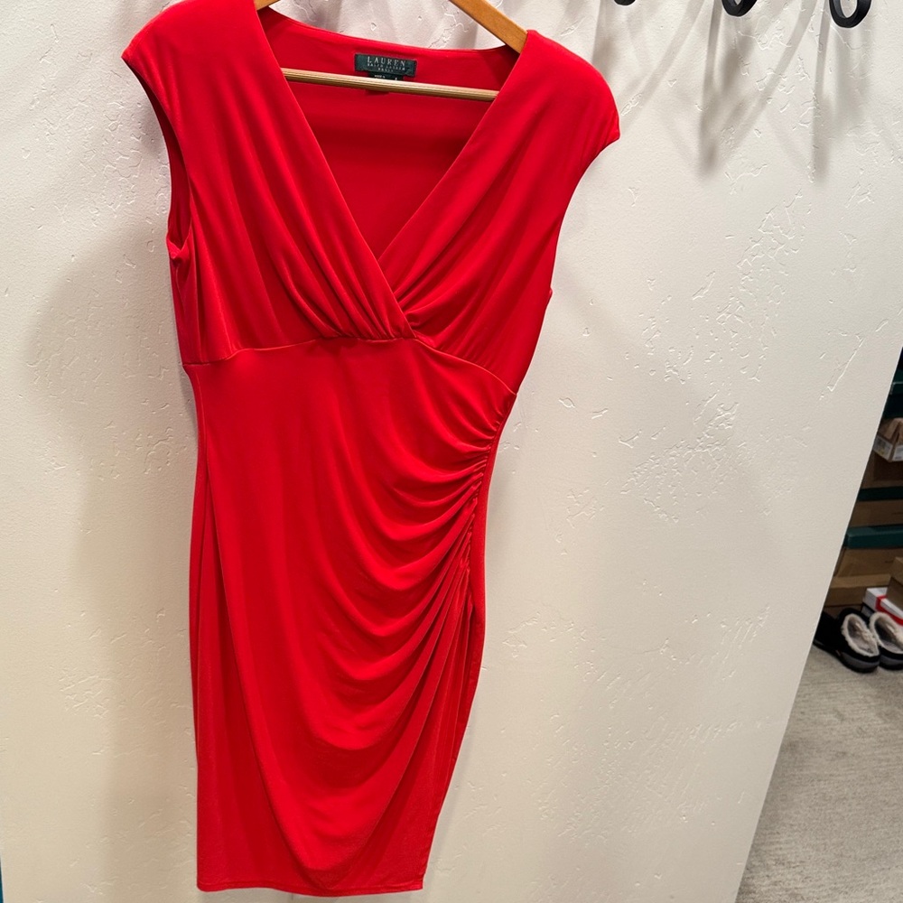 Ralph Lauren ruched Red Dress 6 EUC